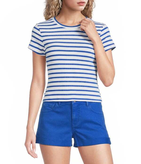 カッパーキー レディース トップス プルオーバー 編み物 Copper Key Knit Americana Striped Baby T-Shirt Royal/White 白いこと