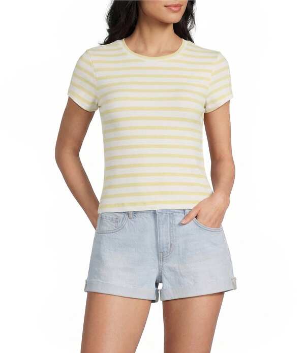カッパーキー レディース トップス プルオーバー 編み物 Copper Key Knit Americana Striped Baby T-Shirt Yellow/White 白いこと