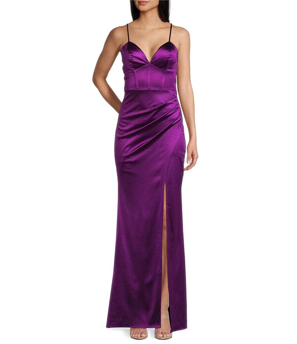 ハニーアンドロージー レディース トップス 衣裳 Vのど首 筋目 ティーシャツ Honey and Rosie Sateen V-Neck Pleated Mermaid Gown Boysenberry