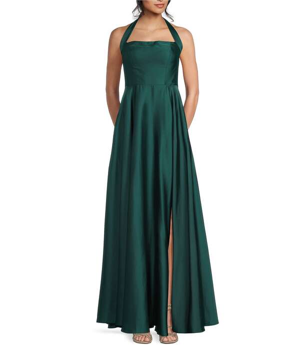 ビーダーリン レディース トップス 衣装 片方細長い切口 ホルター B. Darlin Halter Straight Neck Center Back Smocking Side Slit Dress Hunter