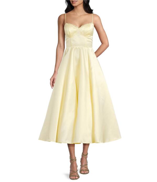 ビーダーリン レディース トップス 衣裳 スピード競技刈り込み MIDI スピード競技 B. Darlin Sweetheart Neck Lace Trim Spaghetti Strap Midi Party Dress Yellow/Yellow 黄色