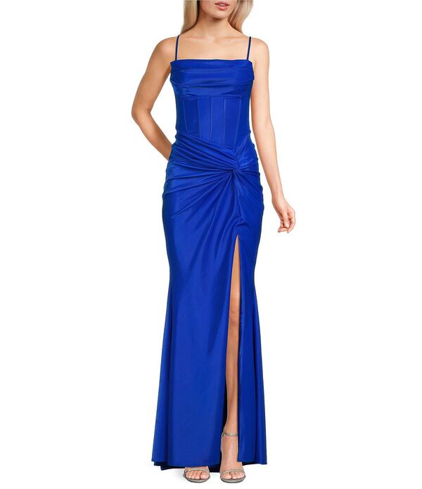 ビーダーリン レディース トップス 衣裳 傍え細長い切口 スピード競技 B. Darlin Sweetheart Neck Spaghetti Strap Twist Front Side Slit Lace Up Back Dress Royal