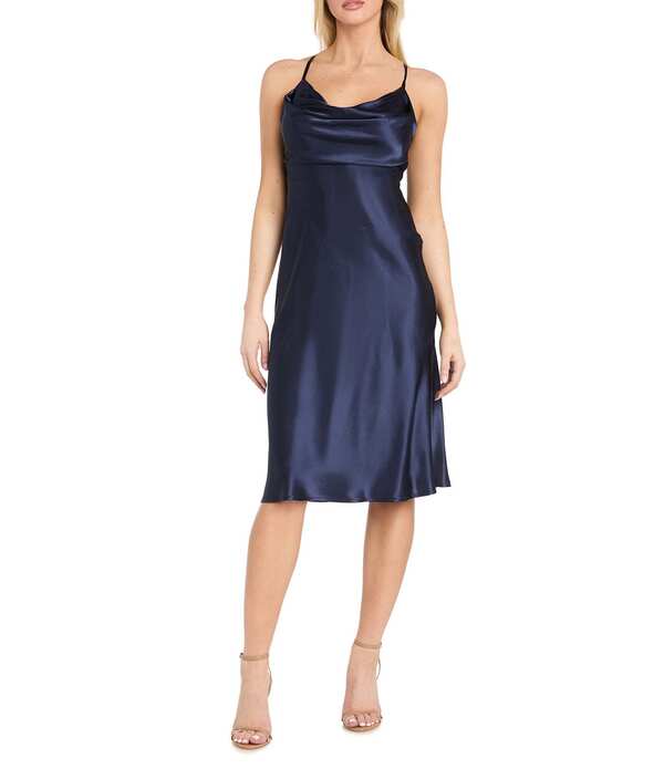 モルガン レディース トップス 衣裳 MIDI Morgan \u0026 Co. Charmeuse Cowl Neck Midi Dress Navy 米国海軍