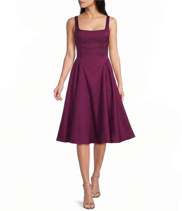 ハニーアンドロージー レディース トップス ワンピース ミディ Honey and Rosie Square Neck Open Tie Back Midi Dress Berry｜ReVida 店