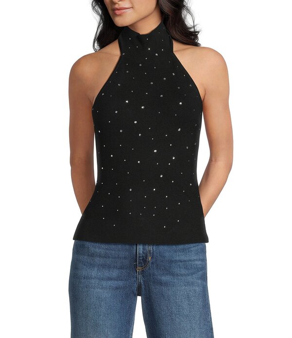 ゲス レディース トップス ティーシャツ ティーシャツ ノースリーブ Guess Minara Sleeveless Rhinestone Detailed Sweater Top Jet Black 黒いこと
