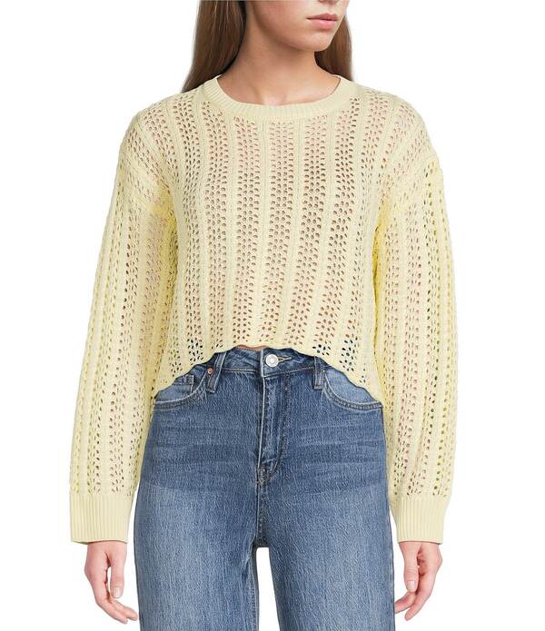 ディーエリー レディース トップス プルオーバー プルオーバー 編み物 Deelly Knit Open Knit Oversized Crochet Long Sleeve Boxy Sweater Light Yellow 黄色
