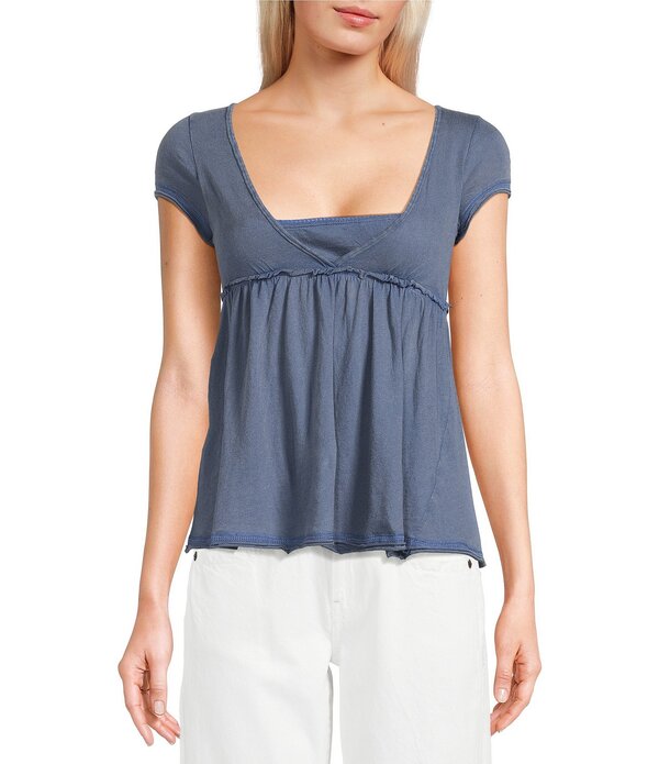 アーバンアウトフィッターズ レディース トップス シャツ BDG Urban Outfitters Tina Short Sleeve Babydoll Top Blue ブルー|ReVida 店
