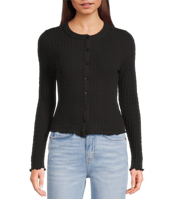 エモリー パーカー レディース トップス ティーシャツ ジレー 編み物 Emory Park Pointelle Knit Long Sleeve Fitted Button Front Cardigan Black 黒いこと