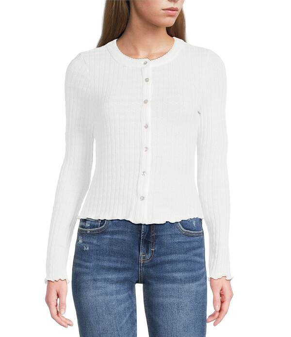 エモリー パーカー レディース トップス ティーシャツ ジレー 編み物 Emory Park Pointelle Knit Long Sleeve Fitted Button Front Cardigan Off White 象牙色