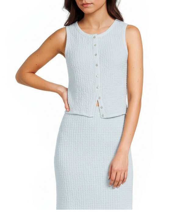 ジービー レディース トップス シャツ ニット GB Coordinating Pucker Knit Button Frontank Cornflower｜ReVida 店