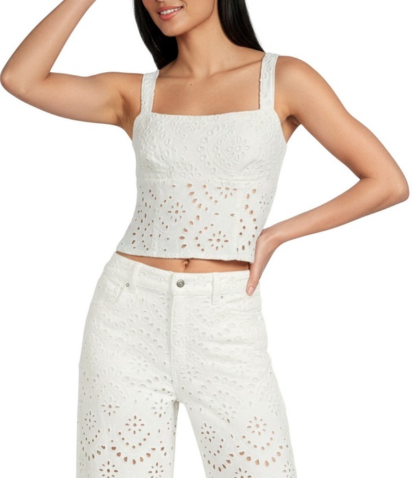 ジービー レディース トップス プルオーバー 刺しゅう ジーンズ GB Embroidered Eyelet Denim Coordinating Tank White 白いこと
