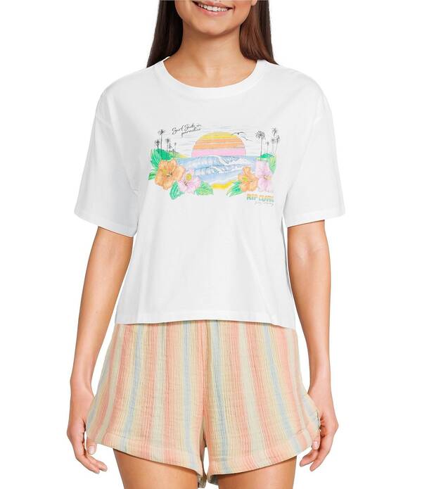 下唇長い巻き毛 レディース トップス プルオーバー クルーネックロップド Rip Curl Sun Rays Crew Neck Short Sleeve Cropped Tee Optical White 白いこと