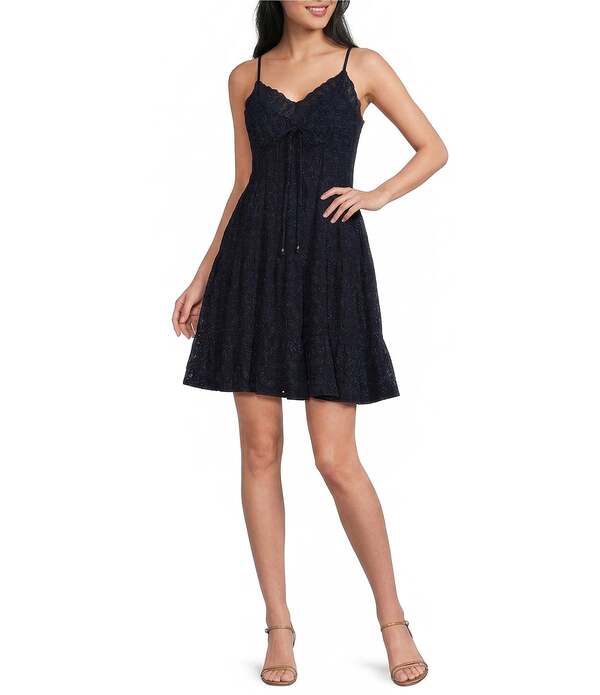 アンジー レディース トップス ワンピース ティアード レーストリム レース Angieyeletie Front Lace Trim Tieredress Navy ネイビー|ReVida 店