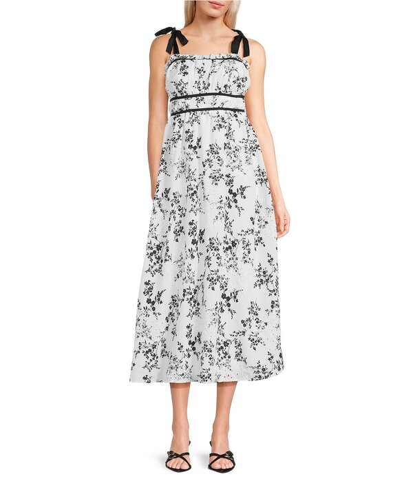 シティヴァイブ レディース トップス ワンピース フラワー柄 プリント ミディ フラワー City Vibe Floral Printed Tie Shoulder Midi Dress Ivory/Black アイボリー|ReVida 店