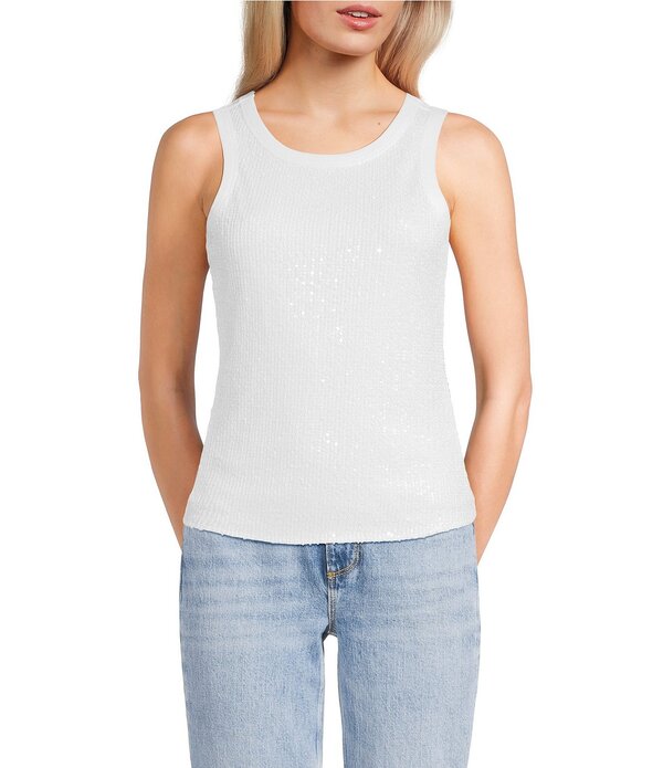 ゲス レディース トップス シャツ リブ スパンコール ノースリーブ ニット Guess Alexia Sequin Sleeveless Ribbed Knitank Topure White ホワイト|ReVida 店