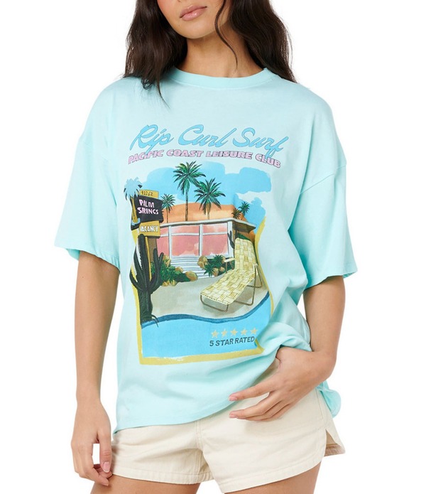 下唇長い巻き毛 レディース トップス プルオーバー Rip Curl Star Heritage Short Sleeve T-Shirt Light Sea Blue 青碧