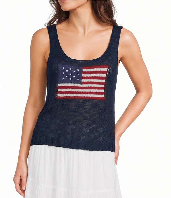 アンジー レディース トップス シャツ ノースリーブ Angie Sleeveless American Flag Scoop Neck Tank Top Navy ネイビー｜ReVida 店