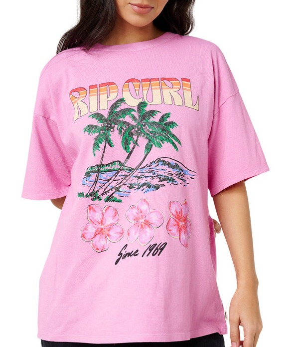 下唇長い巻き毛 レディース トップス プルオーバー Rip Curl Haley O Heritage Short Sleeve T-Shirt Fuchsia フューシャ