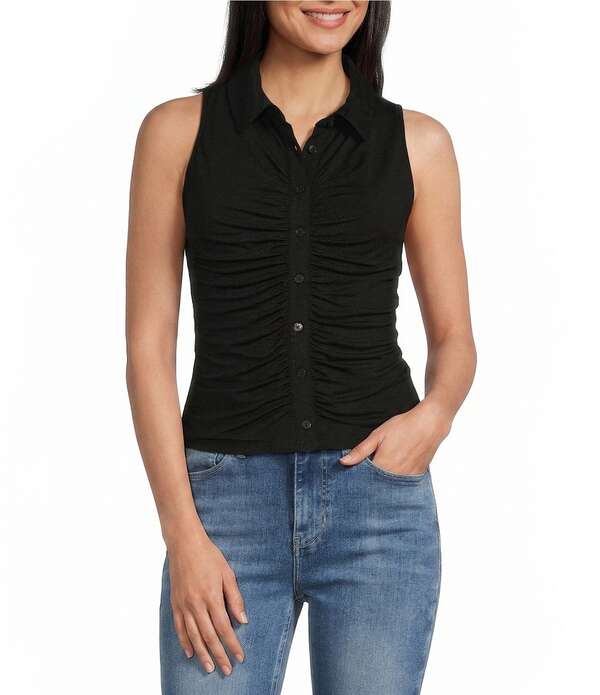 ゲス レディース トップス シャツ ノースリーブ Guess Robyn Sleevelesshirred Top Black ブラック|ReVida 店