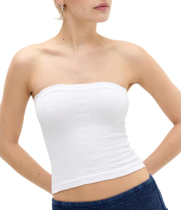アーバンアウトフィッターズ レディース トップス プルオーバー 御花柄 編み物 御花 BDG Urban Outfitters Floral Tapestry Knit Bandeau Top White 白いこと