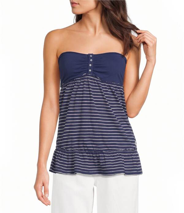アーバンアウトフィッターズ レディース トップス プルオーバー 編み物 BDG Urban Outfitters Brittney Knit Striped Bandeau Blue 青碧