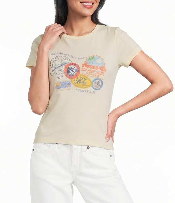 アーバンアウトフィッターズ レディース トップス シャツ ニット BDG Urban Outfitters Knit Holiday Stamps Babydoll Tee Yellow イエロー|ReVida 店