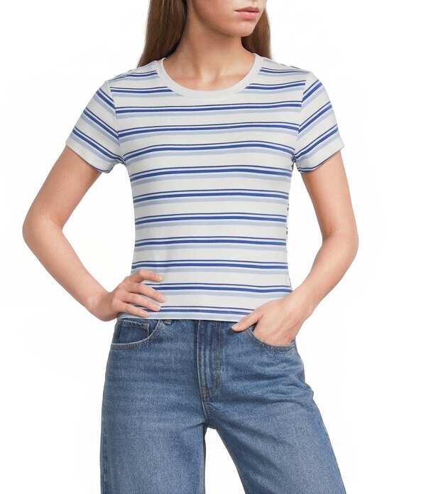 カッパーキー レディース トップス プルオーバー 編み物 Copper Key Knit Americana Striped Baby T-Shirt Blue/White 白いこと