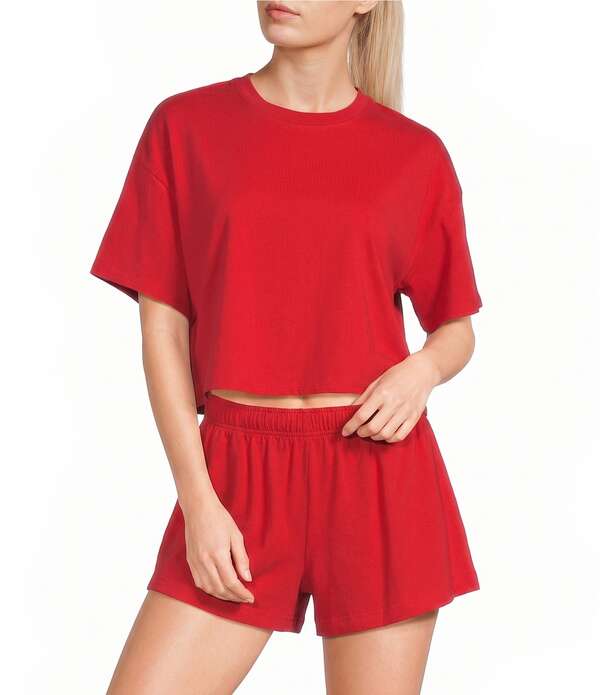 ジービー レディース トップス プルオーバー 編み物 GB Knit Coordinating Boxy T-Shirt Ruby Red 赤いこと
