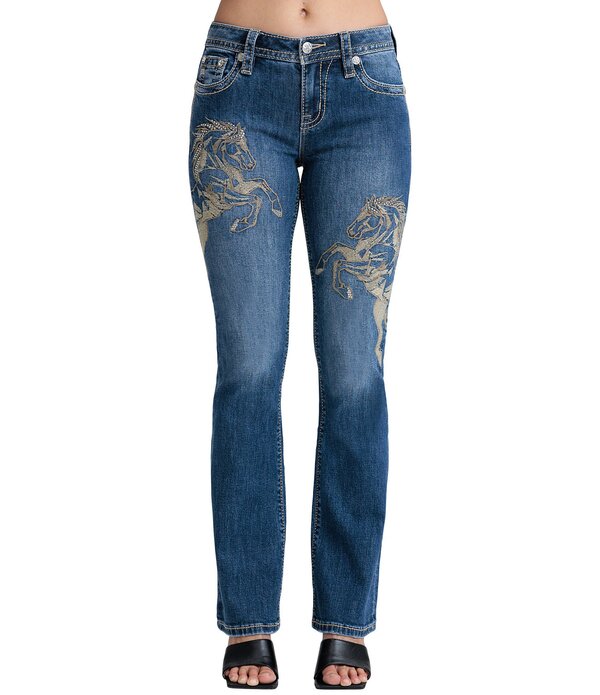 ミスミー レディース ボトムス ジーンズズボン下 ブーツ撥ねのける 刺しゅう ブーツ デニム Miss Me Horsembroidered Mid Rise Bootcut Jeans Bright Blue 青碧