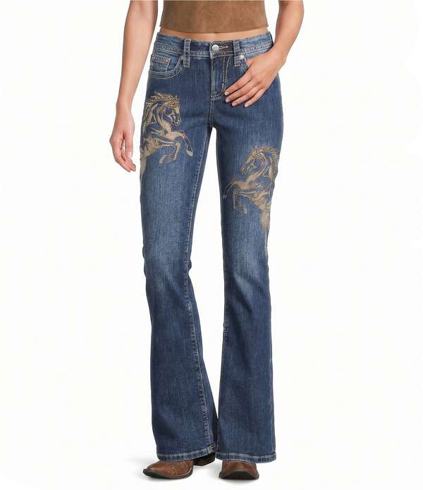 ミスミー レディース ボトムス ジーンズズボン下 ブーツ撥ねのける 刺しゅう ブーツ デニム Miss Me Horsembroidered Mid Rise Bootcut Jeans Medium Blue 青碧