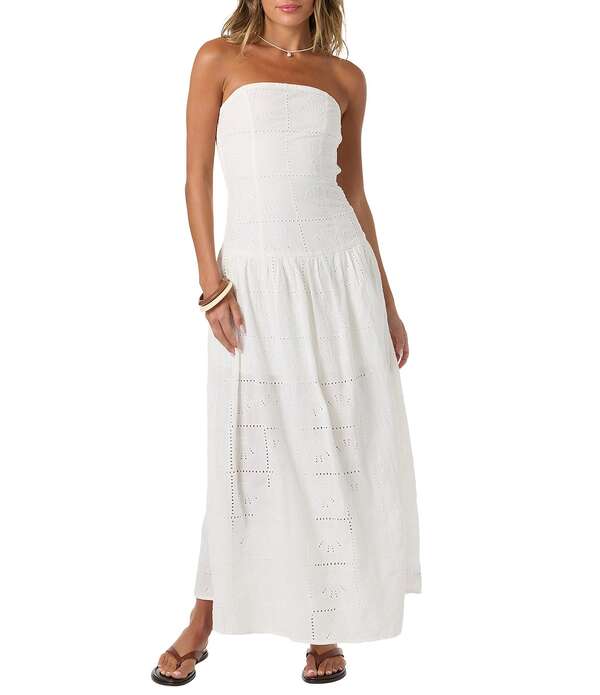 オニール レディース トップス ワンピーストラップレス 刺しゅう O\u0027Neill Maisie Straplesschiffli Embroideredress White 白いこと