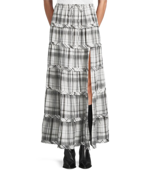 アーバンアウトフィッターズ レディース 下つ方スコート ティアード マキシ BDG Urban Outfittersadie Tiered Maxi Skirt Grey Checked 薄墨色