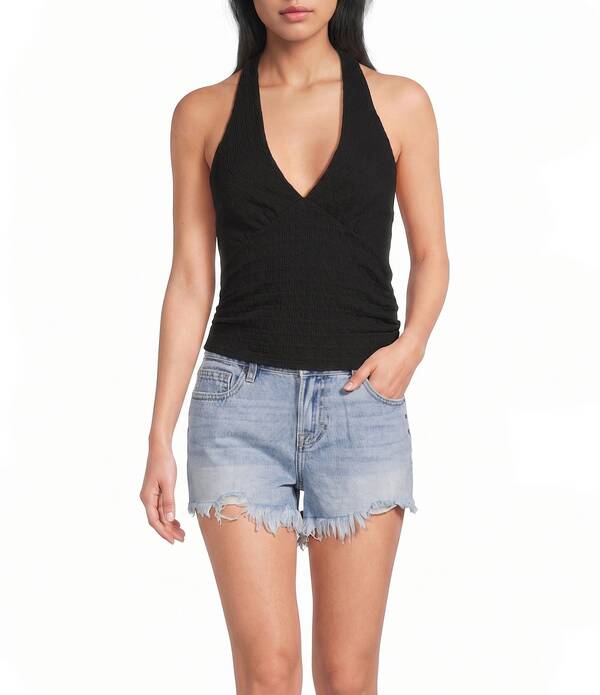 モアモア レディース トップス プルオーバー ホルター Moa Halter Solid Crop Top Black 黒いこと