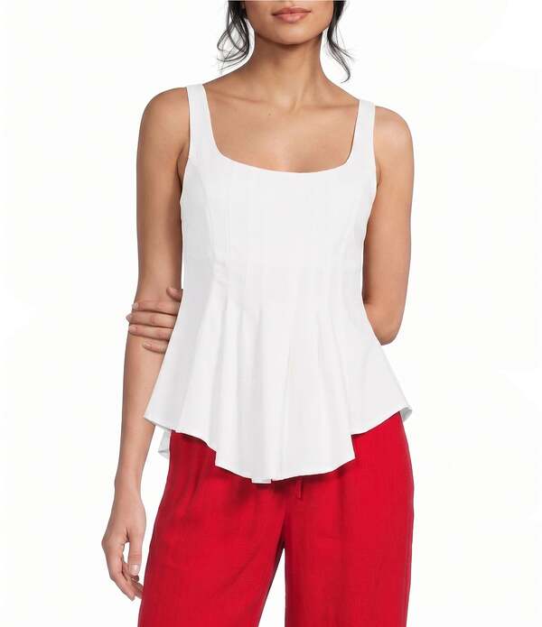 いの一番販売店 レディース トップス プルオーバー ノースリーブ リネン TOPSHOP Curve Hem Square Neck Sleeveless Pullover Linen Top Ivory 象牙色