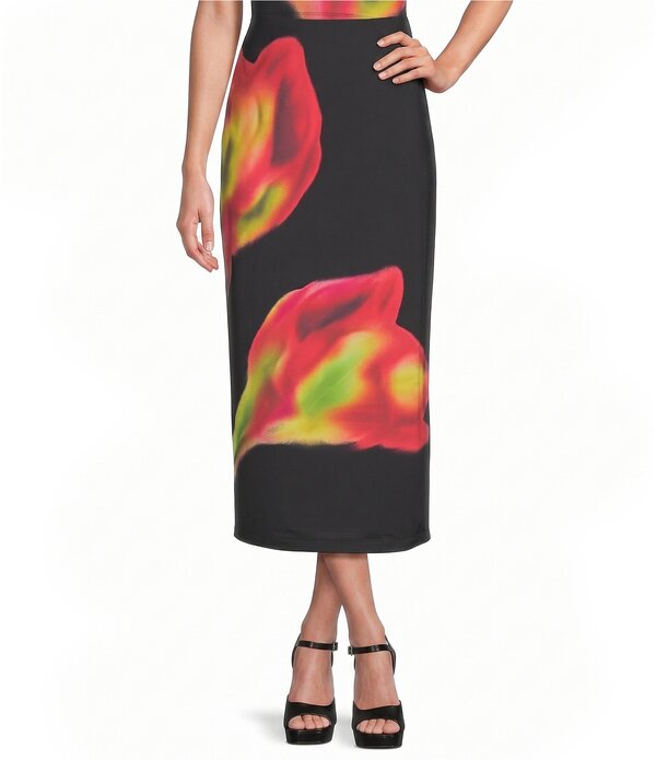 ジービー レディース 下つ方スコート 御花柄 刷り上げる マキシ 御花 GB Abstract Floral Print Coordinating Maxi Skirt Black Floral 黒いこと