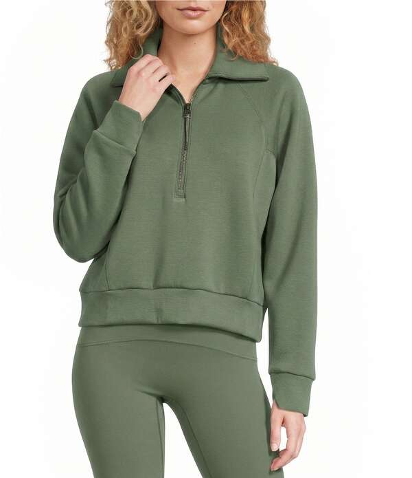 スパンク レディース アウター コート ハーフジップ ジャケット Spanx AirEssentialsR Coordinating Long Sleeve Half Zip Jacket Eucalyptus｜ReVida 店