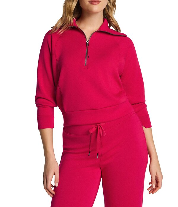 スパンク レディース アウター 厚地の外套 ハーフジップ 上衣 Spanx AirEssentialsR Coordinating Long Sleeve Half Zip Jacket Fuchsia フューシャ