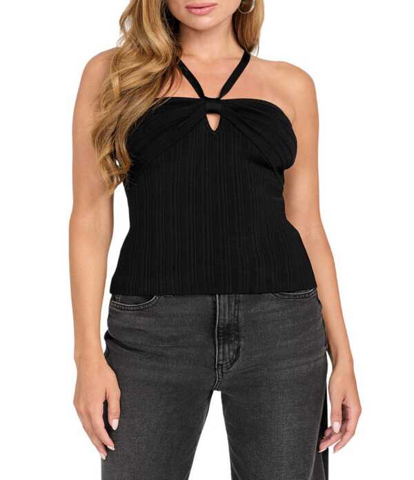 ゲス レディース トップス シャツ リブ ノースリーブ ホルター Guessleevelessofie Ribbed Halter Mirage Top Jet Black ブラック｜ReVida 店