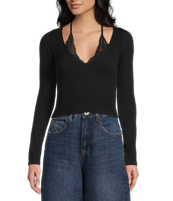 アーバンアウトフィッターズ レディース トップス プルオーバー BDG Urban Outfitters Long Sleeve Seeing Double Top Black 黒いこと