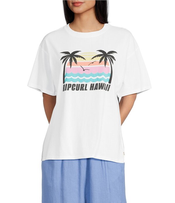 下唇長い巻き毛 レディース トップス プルオーバー Rip Curl Malibu Short Sleeve T-Shirt Hawaii White 白いこと