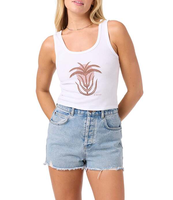 オニール レディース トップス シャツ プリント リブ O'Neill Palm Sun Print Scoop Neck Ribbed Tank Top White ホワイト｜ReVida 店