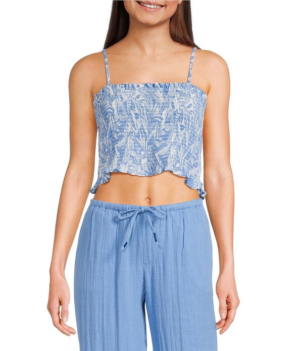 ロキシー レディース トップス シャツ プリント Roxy Hello Sunshine Palm Printed Tank Top Silver Lake シルバー|ReVida 店