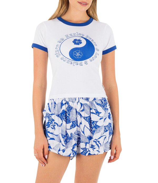 ハーレー レディース トップス プルオーバー Hurley Peace Out Ringer Short Sleeve Baby T-Shirt Hydro