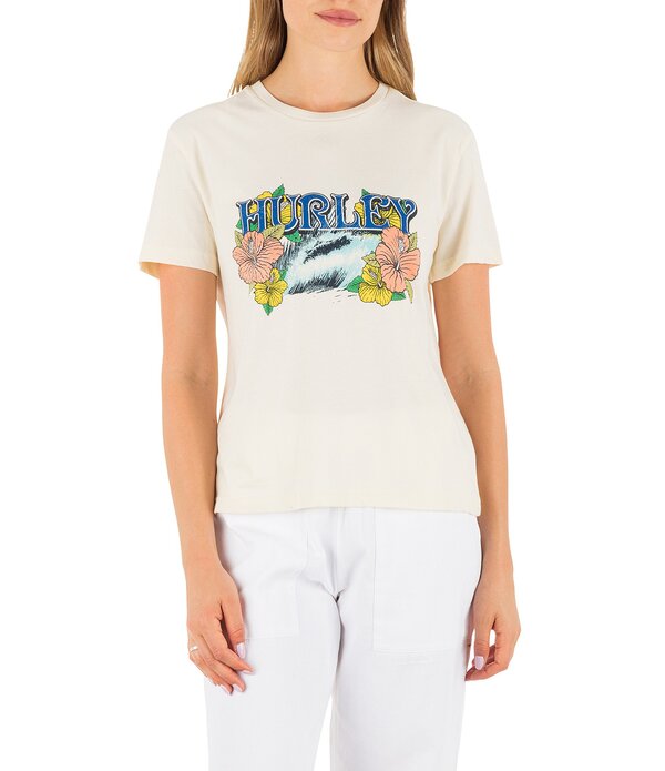 ハーレー レディース トップス ティーシャツ お花柄 お花 Hurley Tidal Tropical Floral Classic Short Sleeve T-Shirt Off-White 象牙色