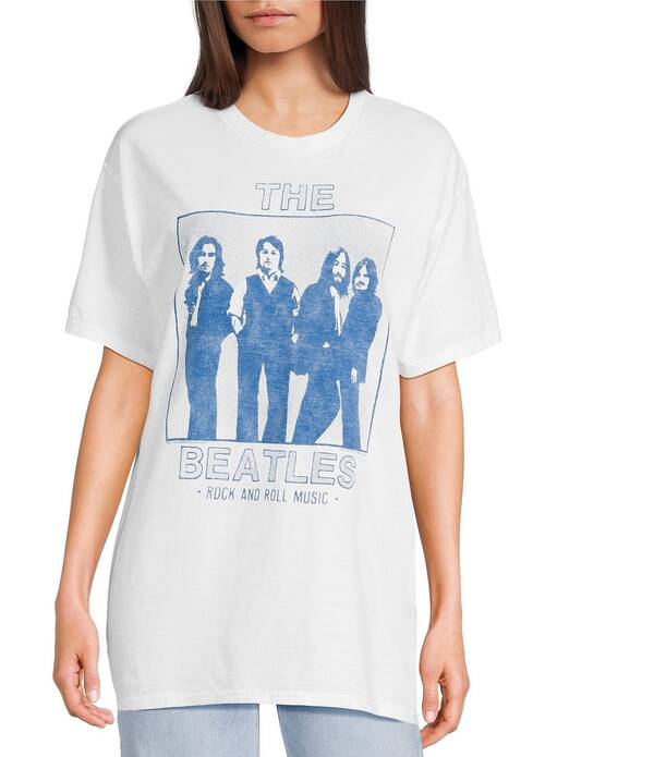 ジャンクボンネット レディース トップス プルオーバー 労働者の一団のど首 Junk Food Oversized Crewneck Short Sleeve Beatles Tee White 白いこと