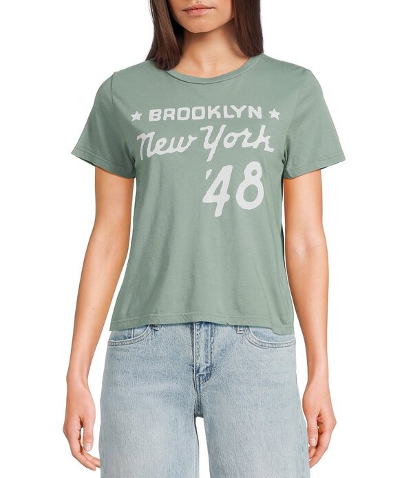 ジャンクボンネット レディース トップス プルオーバー 労働者の一団のど首 Junk Food Crewneck Short Sleeve Brooklynew York \u002748 Baby Tee Granite Green 緑であること