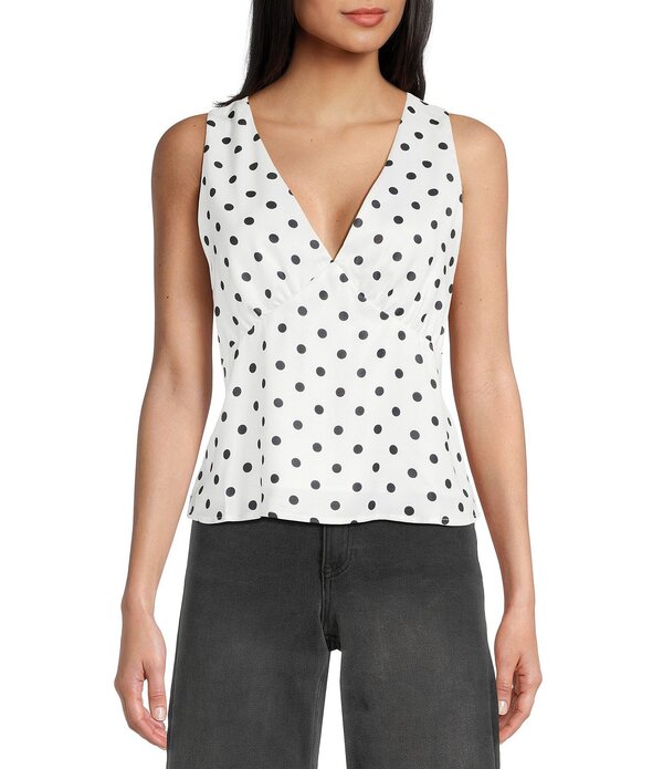 ダブル無し レディース トップス プルオーバー 一点柄 Vのど首 一点 繻子 Double Zero Satin Polka Dot V-Neck Top White 白いこと