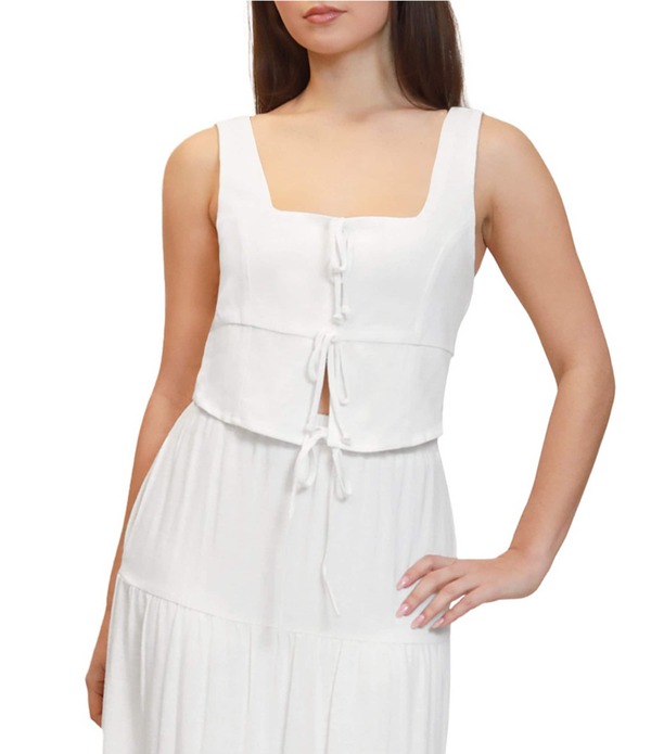 スティーブ マデン レディース トップス プルオーバー クロップド Stevie by Steve Madden Coordinating Square Neck Faux Tie Front Cropped Tank Egret