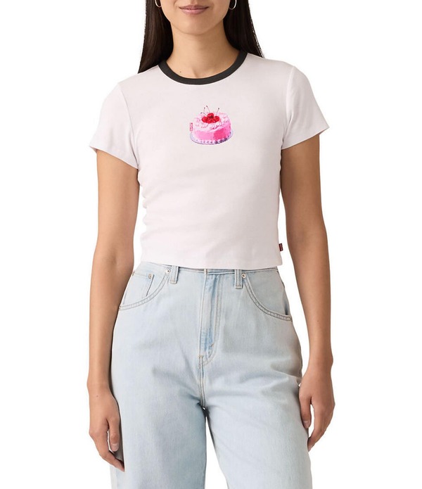 リーヴァイズジーンズ レディース トップス プルオーバー ミニ Levi\u0027sRinger Mini Cake Short Sleeve T-Shirt White 白いこと