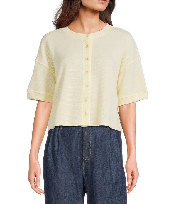 ブルーペッペーブルーペッパー レディース トップス プルオーバー Blu Pepper Short Sleeve Button Frontop Tee Butter Yellow 黄色